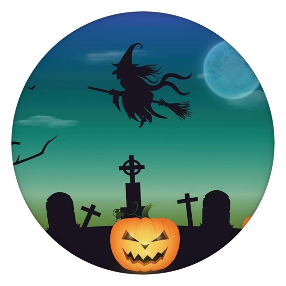 Elasticized Pumpkin Themed Halloween Tablecloth - 44 Inch Round Fitted Cover for Spooky Dining Party Setting