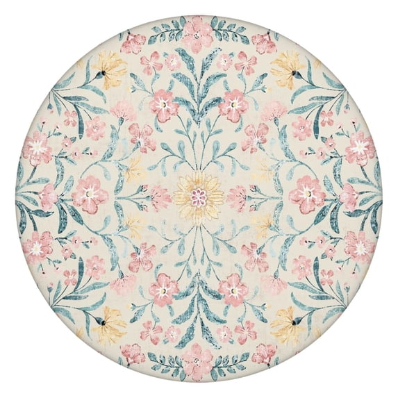 Elasticized Round Table Cover in a Cheerful Bohemian Floral Print, Designed to Fit 52 to 56 Inch Diameter Tables Flawlessly
