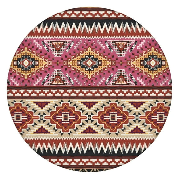 Elasticized Round Tablecloth with Bohemian Floral - Perfect Fit for 52-56 Inch Tables - Stretchable Table Cover