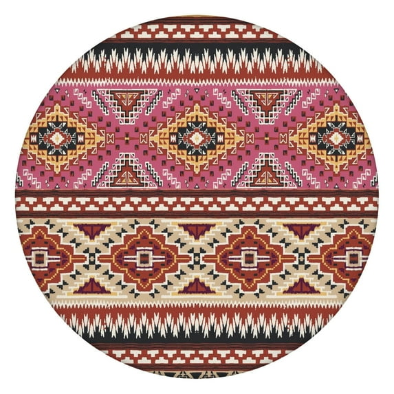 Elasticized Round Tablecloth with Bohemian Floral - Perfect Fit for 52-56 Inch Tables - Stretchable Table Cover