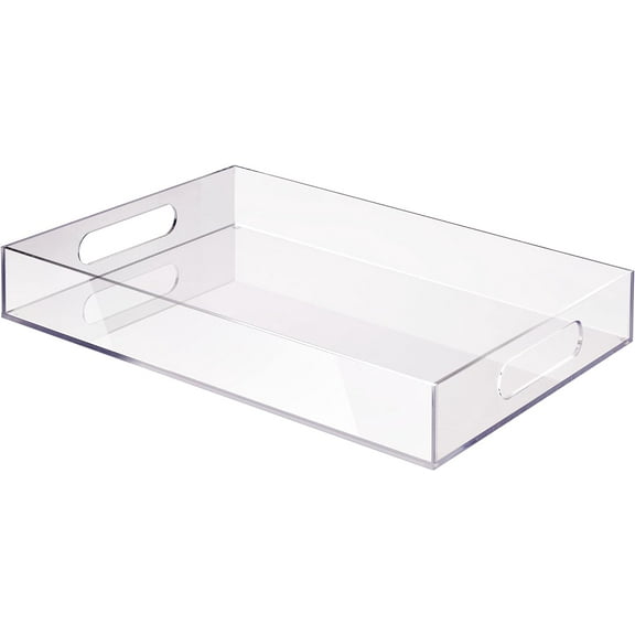 Elavain Acrylic Clear Leak Free Tray with Handles | Rectangle Sturdy Tray for Coffee Table | Large Appetizer Serving Tray, Bathroom Perfume Tray, Letter Tray Desk Organizer & Bed Tray | 12’’ x 16‘’