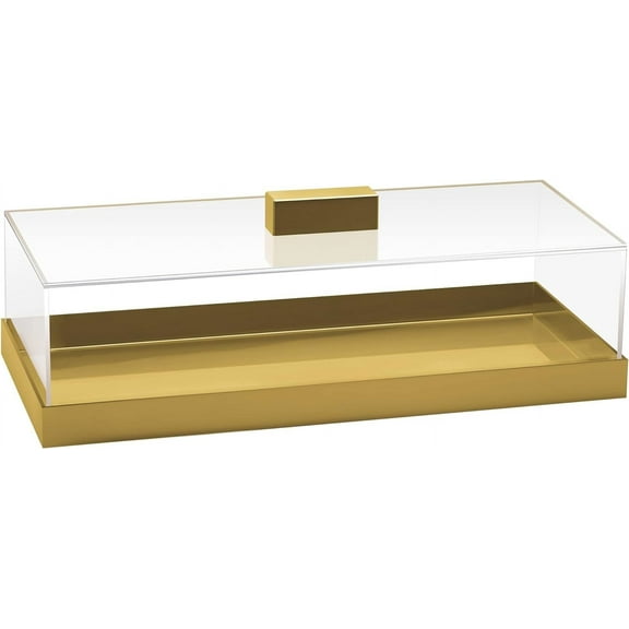 Elavain Acrylic Rectangular Cake Stand with Dome | Elegant Gold Serving Trays with Clear Lid | Perfect Cake Cover for Rectangle Cake, Loaf Cake & Dessert Log for Wedding & Kitchen| Shatter Resistant