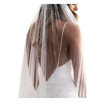 Elawbty 1 Tier Pearl Wedding Bridal Veil With Metal Comb F55, White, Chapel Length (230cm/90inch)