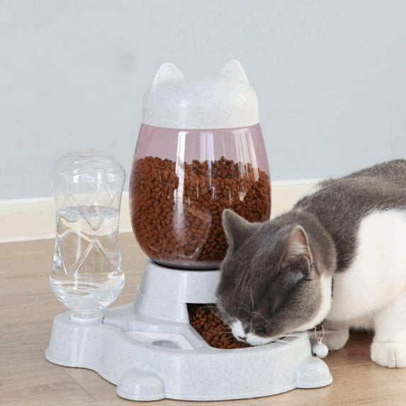 Elaydool Cat Feeder Automatic Water Dispenser Cat Food Bowl Pet Drinker Prevent Overturning Pet Bowl Automatic Gravity Bottle Dish Stand