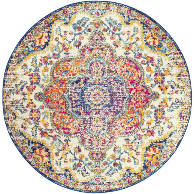 Elaziz ELZ-2335 6'7" Round Rug Pink/Saffron/Dark Blue/Aqua/Orange/Gray/White