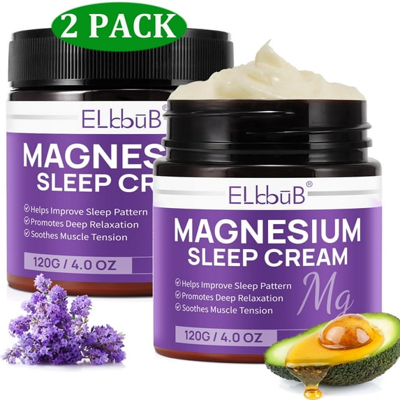 Elbbub 2-Pack Magnesium Sleep Cream (Lavender) - Deep Relaxation - Better Sleep - Hydration, Magnesium Body Lotion