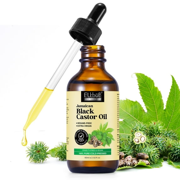 Elbbub Jamaican Black Castor Oil,100% Pure & Natural Cold Pressed Castor Oil,Nourishes and Hydrates Hair,Skin & Nails,For All Hair/Skin Types,2.02 fl.oz