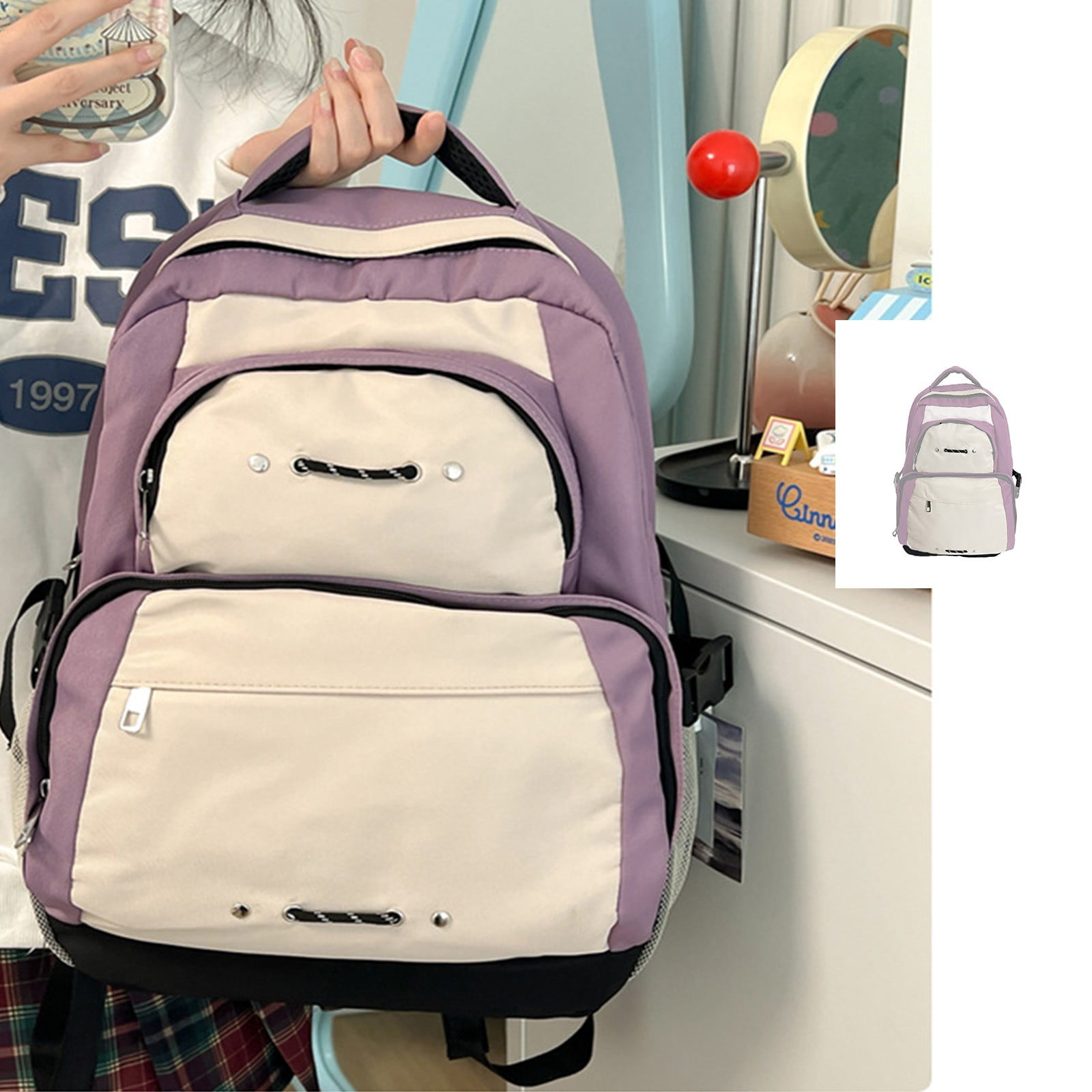 Elbeaqi Back to School,Backpack Casual Simple 16.9Inch Retro Bookbags