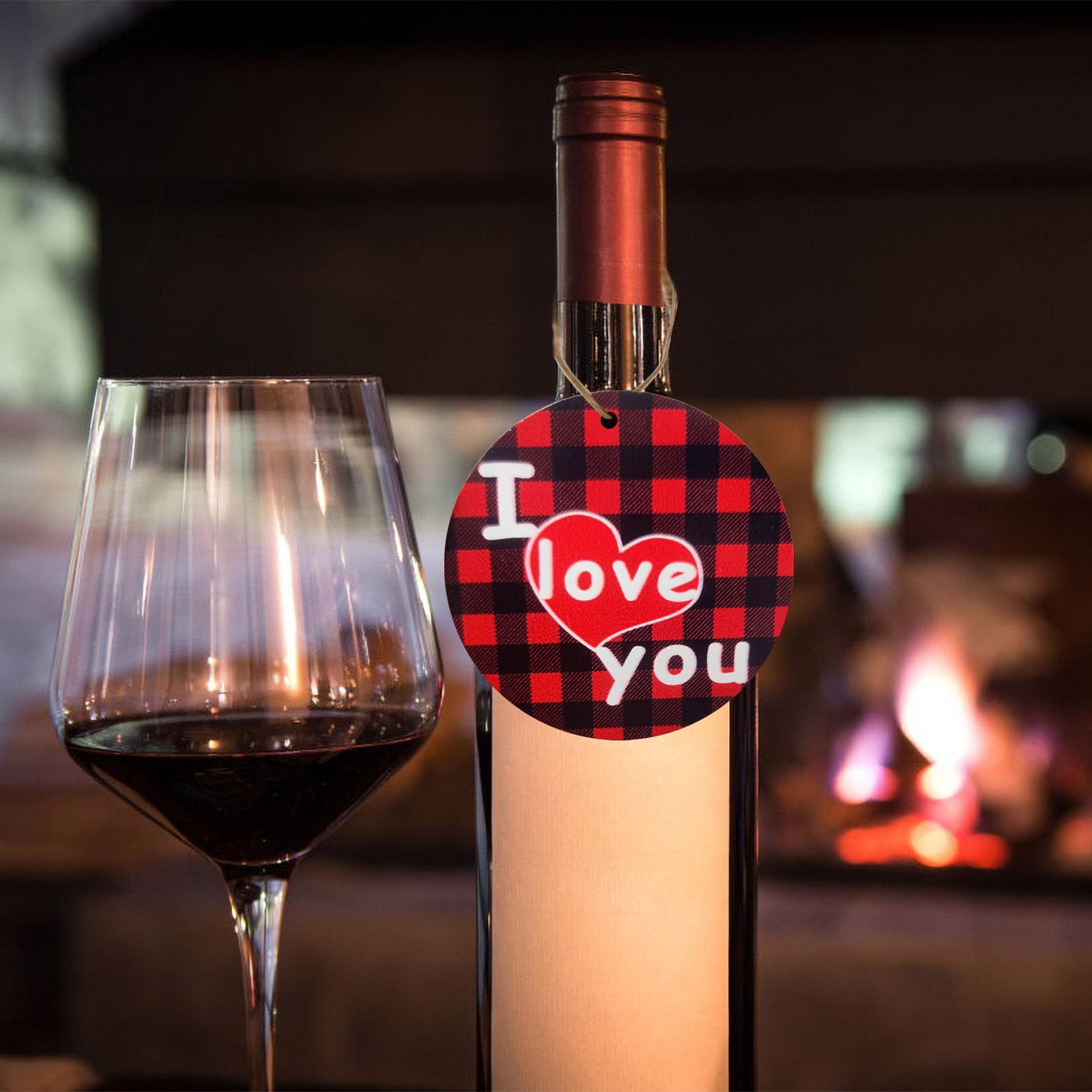 Elbeaqi Home Decor Wooden Valentine's Day Pendants Gift Box Red Wine Bottle Tree Hanging