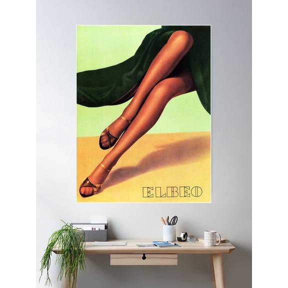 Elbeo Ladies Hosiery Stocking High Heels Retro Vintage Advertisement Art Poster Wall Art, Modern Wall Decor For Living Room Bedroom, 8x12 UNFRAMED