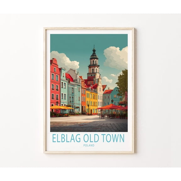 Elblag Poland Old Town Colorful Historic Market Square Art, Unframed Paper Poster 8x10in