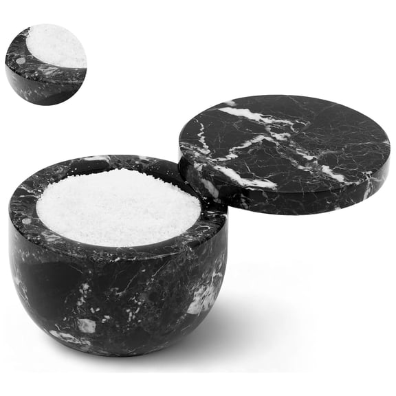 Elborse Marble Salt Cellar with Lid 4 inch Black Flaky Salt Box with Swivel Lid and Magnetic Lock for Gift, Sugar Bowl for Kitchen Countertop Storage, Coffee Container, Spice Jars, Candy Jar