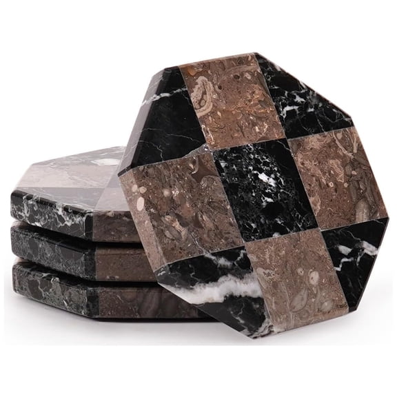 Elborse Marble Coasters Set of 4 Handmade 4 inch Black and Oceanic Star Checkered Coasters for Drinks, Ideal Drink Coaster Set for Home Kitchen Table Decor