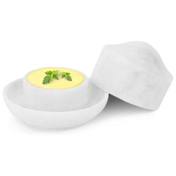 Elborse Marble Mini Butter Dish 3 inch White Handmade French Butter Holder For Kitchen Counter Décor, Spreadable Butter Keeper, Butter Crock For Counter With Water