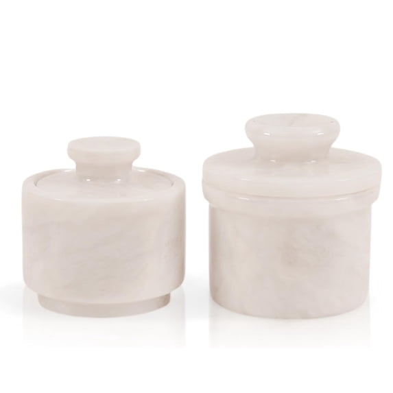 Elborse Marble Butter Keeper & Salt Cellar Set for Kitchen Counter, White Handmade Stone Countertop Containers for Butter, Salt & Pepper, Elegant Marble Kitchen Décor