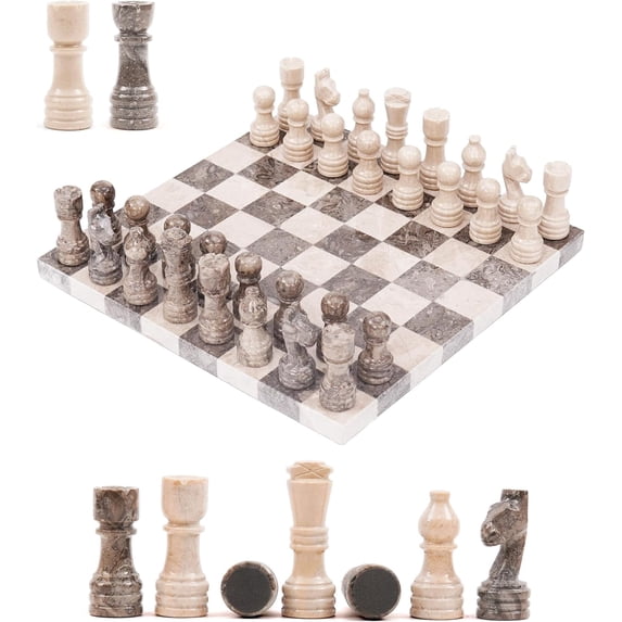 Elborse Marble Chess Set 12 inches Oceanic and Verona Travel Chess Set, Strategy Board Games with 32 Chess Pieces and 2 Extra Queens for Adults, Family Games