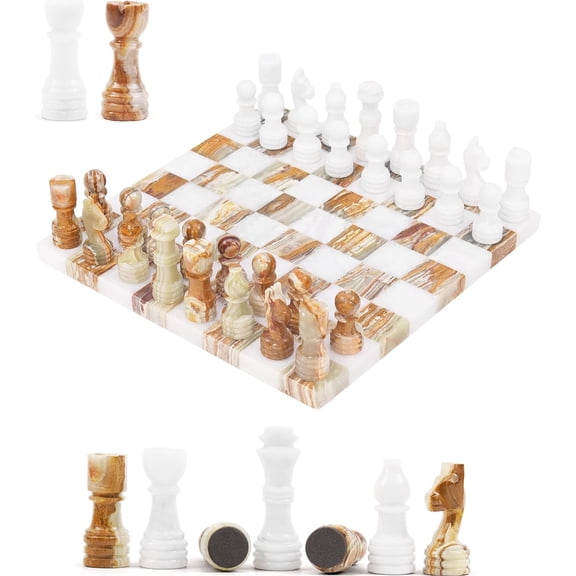 Elborse Marble Chess Set Game 12" White & Green Chess Board with 32 Chess Pieces & 2 Extra Queens, Beginner Board Game Chess Set for Valentine’s Day Game Nights