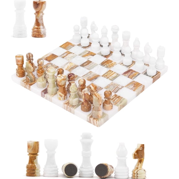 Elborse Marble Chess Set 12 inches White and Green Stone Chess Board with 32 Pieces and 2 Extra Queens Classic Chess Set for Adults Luxury Home Décor