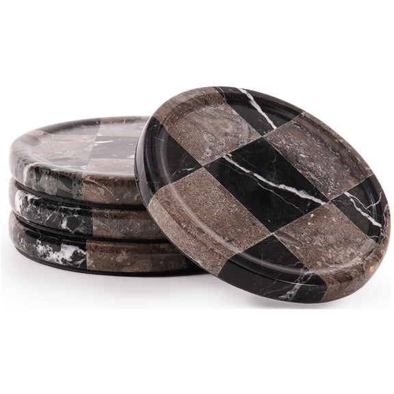 Elborse Marble Coasters Set of 4 Handmade 4 inch Black and Oceanic Round Checkered Coasters for Drinks, Stylish Coaster Set for Drinking, Ideal Coaster Set for Dining and Coffee Table