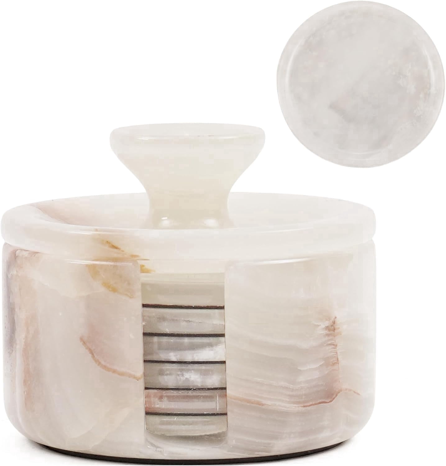 Elborse Marble Coasters Set of 6 Handmade 3.5 inch White Onyx Round ...