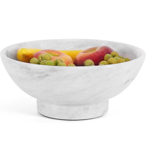 Elborse Marble Fruit Bowl For Kitchen Counter White 10 inch Handmade Fruit Dish, Decorative Bowls For Entryway Table, Modern Candy Bowl For Kitchen Storage