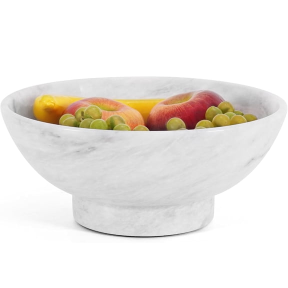 Elborse Marble Fruit Bowl For Kitchen Counter White 10 inch Handmade Fruit Dish, Decorative Bowls For Entryway Table, Modern Candy Bowl For Kitchen Storage