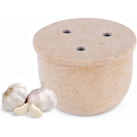 Elborse Marble Garlic Keeper for Counter 4.5 inch Verona Handmade Small Garlic Holder For Countertop, Ideal Garlic Cloves Container & Storage