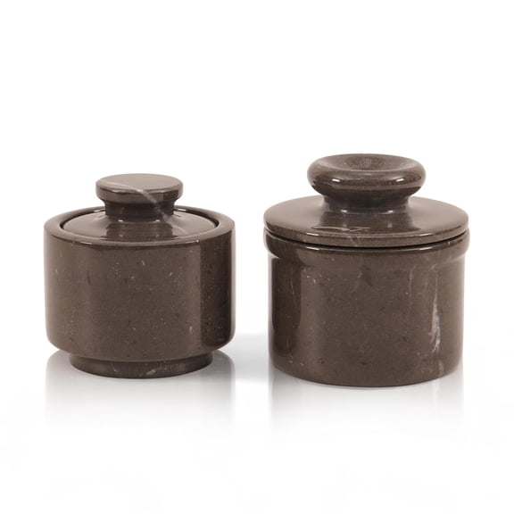 Elborse Marble Mini Butter Keeper and Salt Cellar, Zebra Gray Stone Countertop Containers for Butter, Pepper & Seasoning, Stylish Decorative Kitchen Accessories