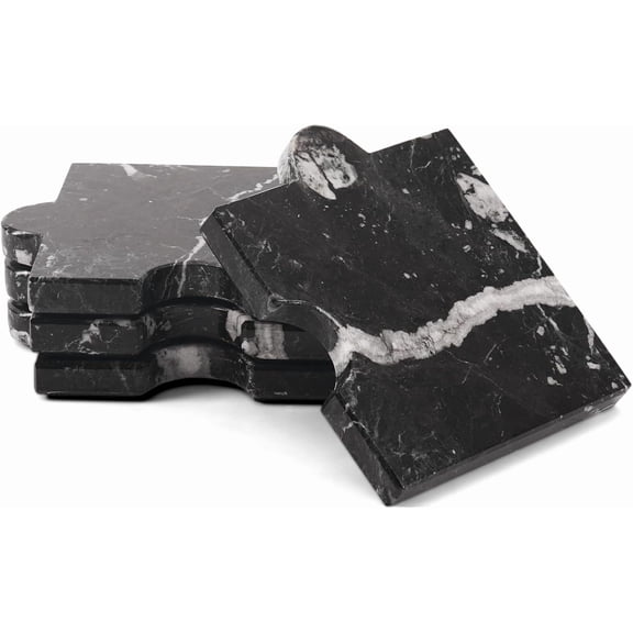 Elborse Black Marble Coasters for Drink Set of 4 Handmade 4 inch Puzzle Heat Resistant Cup Coasters, Ideal Coaster Set for Home and Kitchen Table Decor