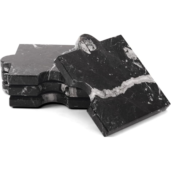 Elborse Black Marble Coasters for Drink Set of 4 Handmade 4 inch Puzzle Heat Resistant Cup Coasters, Ideal Coaster Set for Home and Kitchen Table Decor