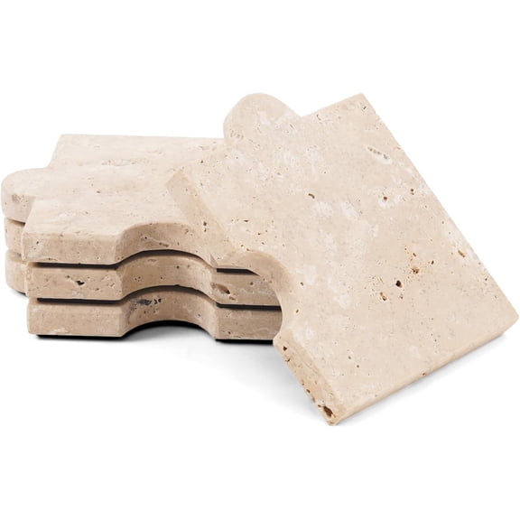 Elborse Marble Coasters for Drink Set of 4 Handmade 4 inch Travertine Puzzle Heat Resistant Cup Coasters, Ideal Coaster Set for Dining and Coffee Tables Décor