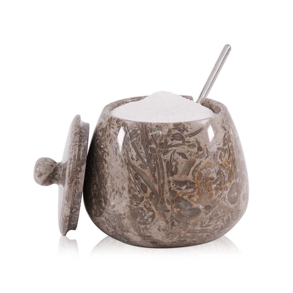 Elborse Marble Salt Cellar with Lid 4.5 inch Oceanic Salt Jar & Spice Storage Containers For Kitchen Countertop, Ideal Sugar Bowl & Salt dish For Table