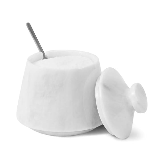 Elborse Marble Salt Cellar with Lid 4 inch White Salt Jar and Spice Storage Containers for Kitchen Countertop, Ideal Sugar Bowl and Salt Dish for Table
