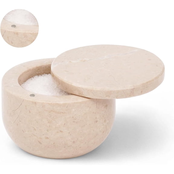 Elborse Marble Salt Cellar with Lid 3 inch Verona Salt Jar with Swivel Lid and Magnetic Lock, Spice Storage Containers for Kitchen Countertop, Sugar Bowl and Salt dish for Table
