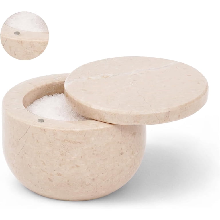 Pebble Magnets Elborse Marble Salt Cellar with Lid 3 inch Verona Salt Jar with Swivel ...