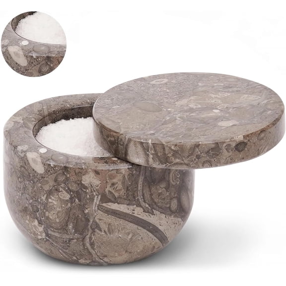 Elborse Marble Salt Cellar with 3 inch Oceanic Salt Jar with Swivel Lid and Magnetic Lock, Spice Storage Containers for Kitchen Countertop, Sugar Bowl and Salt Dish for Table