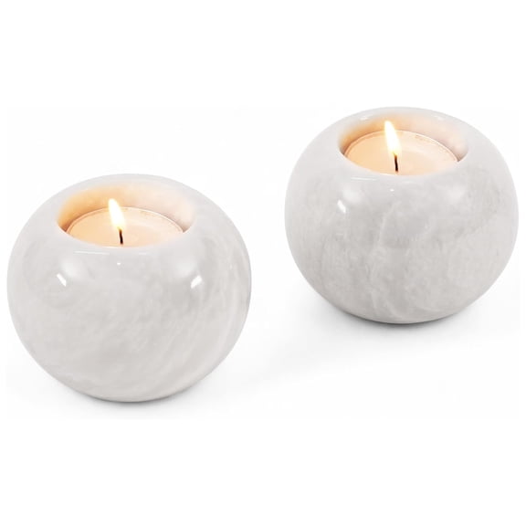 Elborse Marble Tealight Candle Holder 3 inch White Handmade Candle Accent for Home Decor, Ideal Set of 2 Small Marble Taper Holder for Table Centerpieces, Votive Candle Holder