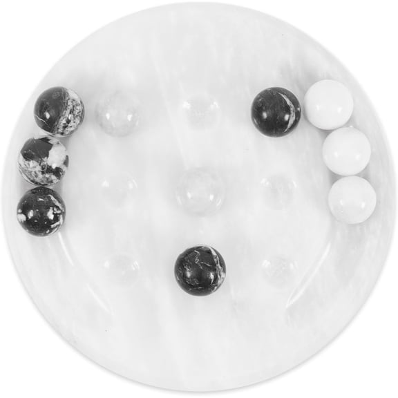 Elborse Marble Tic Tac Toe White Board Game 6 inches White and Black Balls Natural Stone Compact Board, Decorative Tabletop Strategy Game for Coffee Table, Patio Table Decor