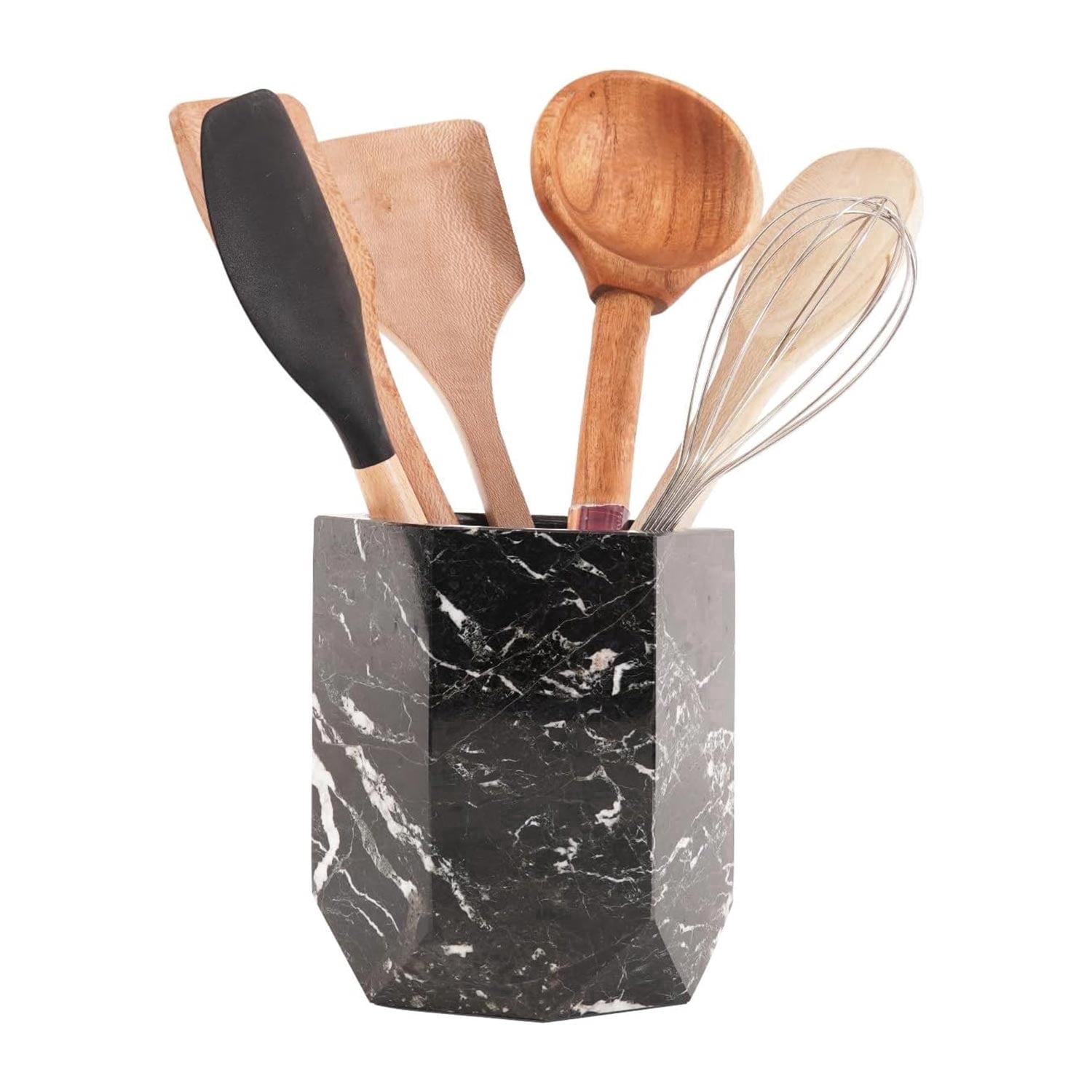 Elborse Marble Utensil Holder 6.5 inches Black Spatula Set for Kitchen Counter, Ideal Cooking Utensils Jar and Kitchen Essentials Organizer, Ideal Utensil Caddy and Spoon Holder