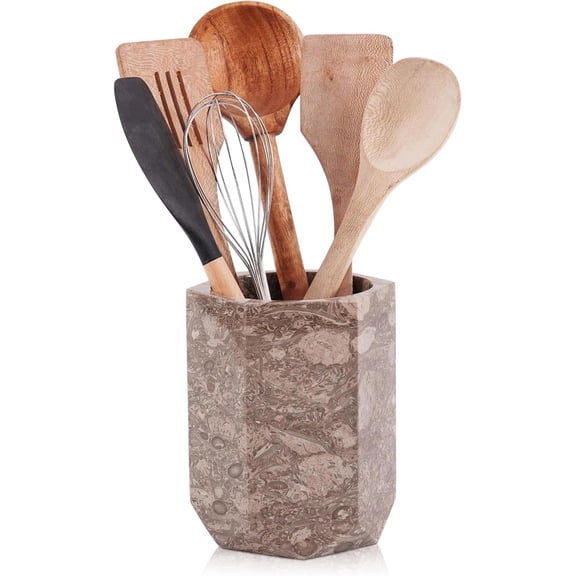 Elborse Marble Utensil Holder 6.5 inches Oceanic Handmade Spatula Set for Kitchen Counter, Ideal Cooking Utensils Jar & Kitchens Essentials Organizer, Utensil Caddy & Spoon Holder