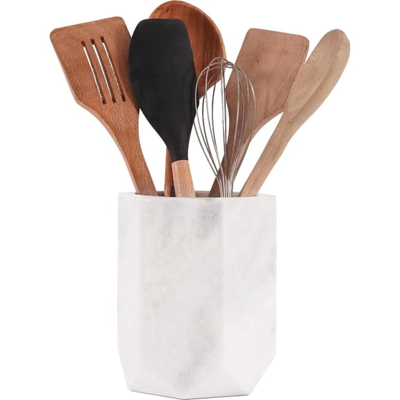 Elborse Marble Utensil Holder 6.5 inches White Spoon Holder for Kitchen Counter, Ideal Kitchen Utensils Set Organizer For Farmhouse Kitchens Decor, Cooking Utensil and Spatula Set