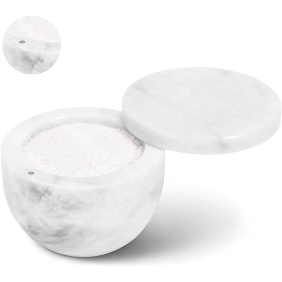 Elborse Marble Salt Cellar with Lid 4 inch White Celtic Salt Holder with Swivel Lid and Magnetic Lock, Seasoning Containers for Kitchen Decor, Spice Jars, Countertop Storage, Sugar Bowl