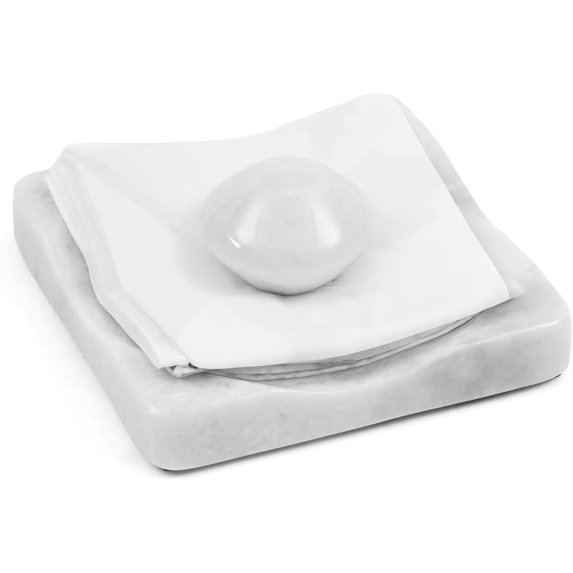 Elborse White Weighted Napkin Holder for Cocktail Napkins, Handcrafted Marble Dispenser for Kitchen Counter, Dining Table, or Coffee Table Décor