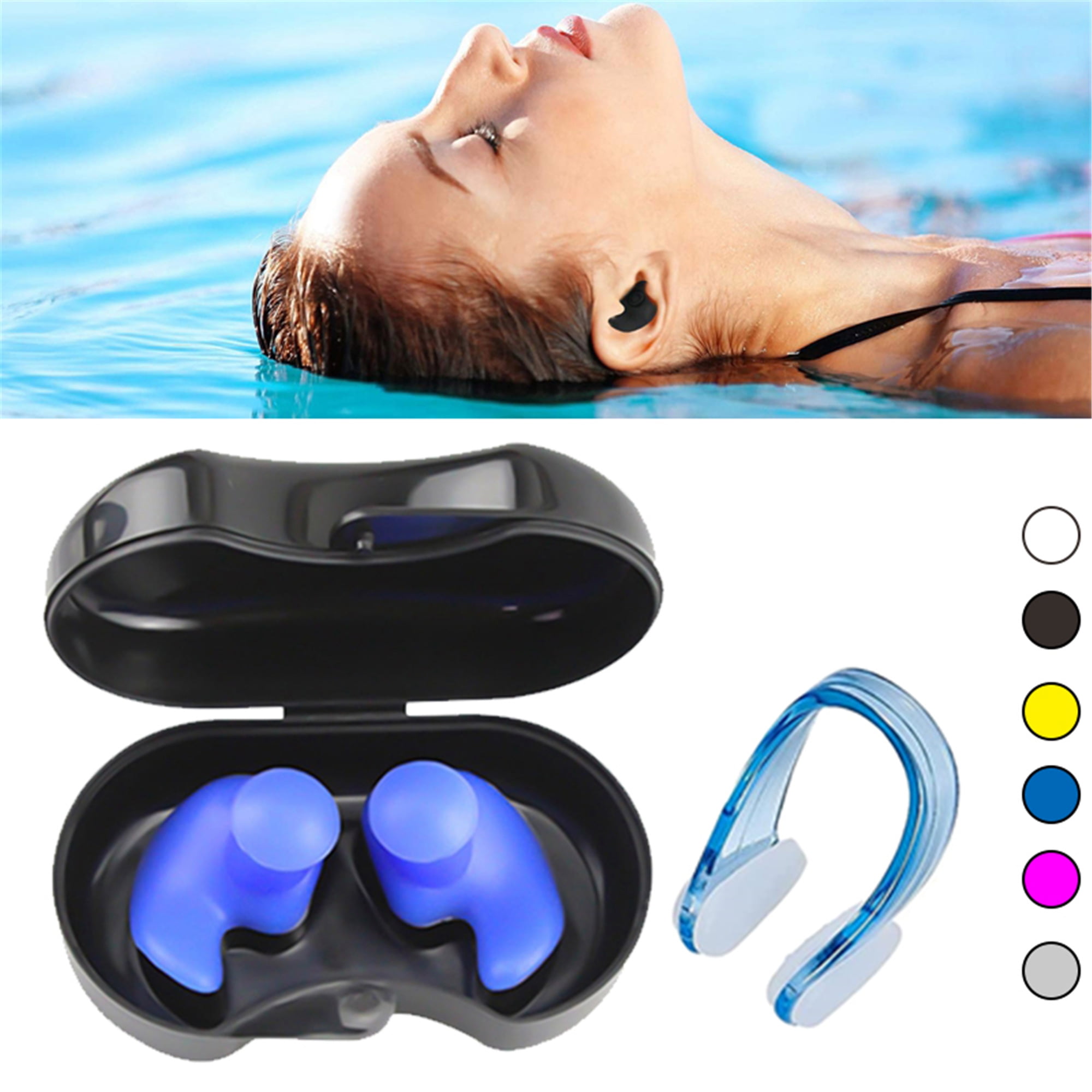 Elbourn 1 Pair Swimming Ear Plugs Nose Clip Set for Kids Adults