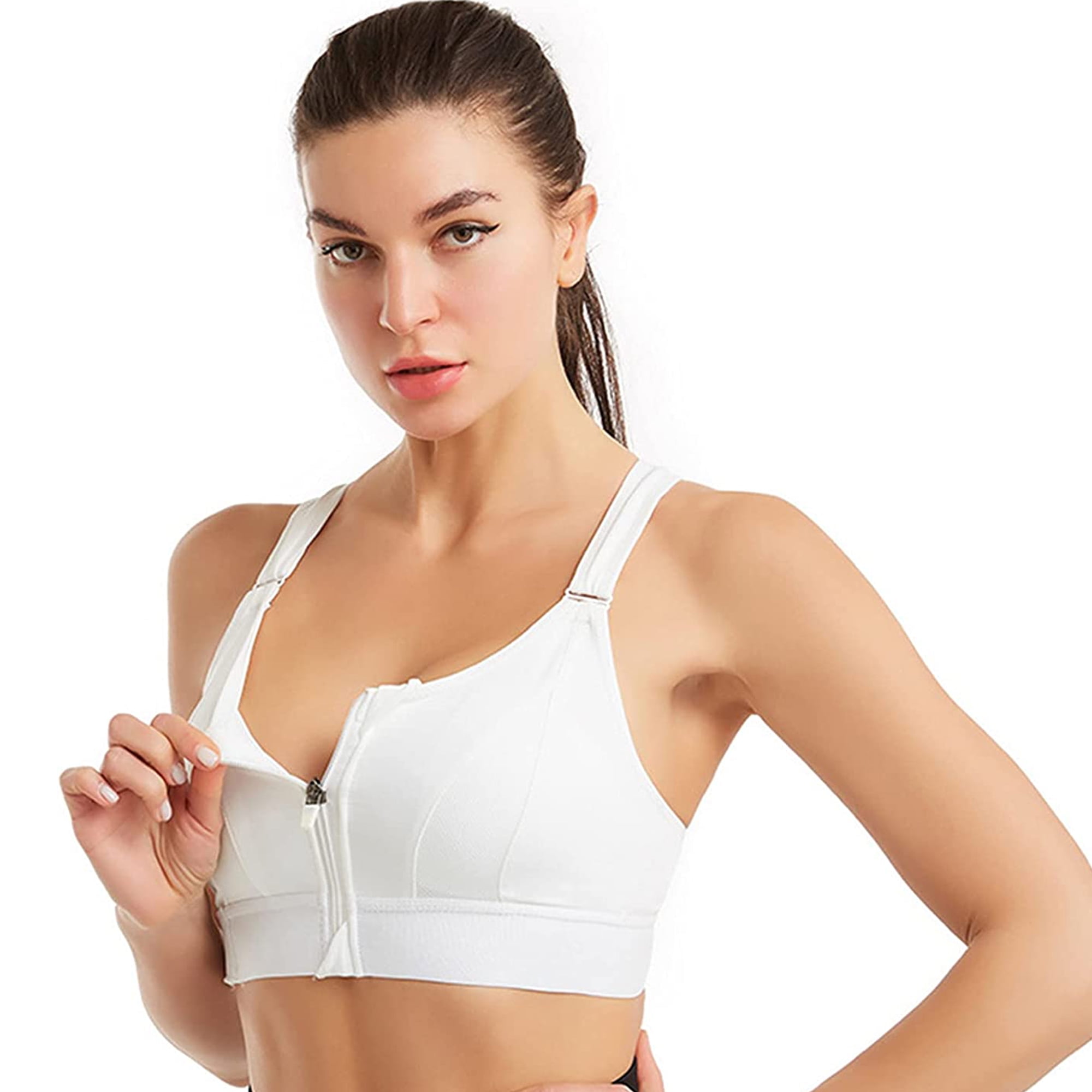 Elbourn 1Pack Women Plus Sports Bra High Impact Racerback Sports Bras  Wirefree Front Adjustable Workout Tops Bounce Control Gym Activewear Bra  （White-XL） 