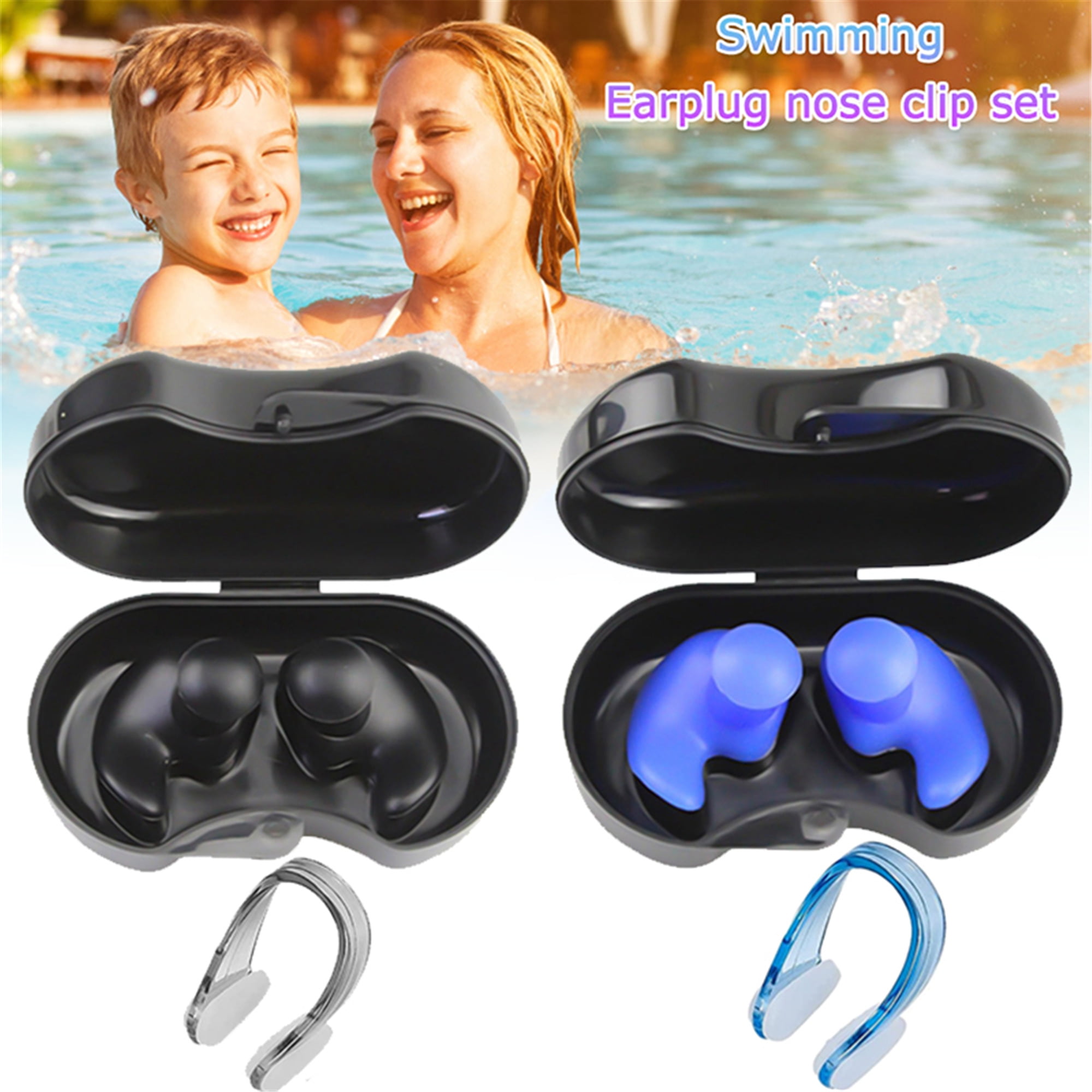 Elbourn 2 Pair Swimming Ear Plugs Nose Clip Set for Kids Adults