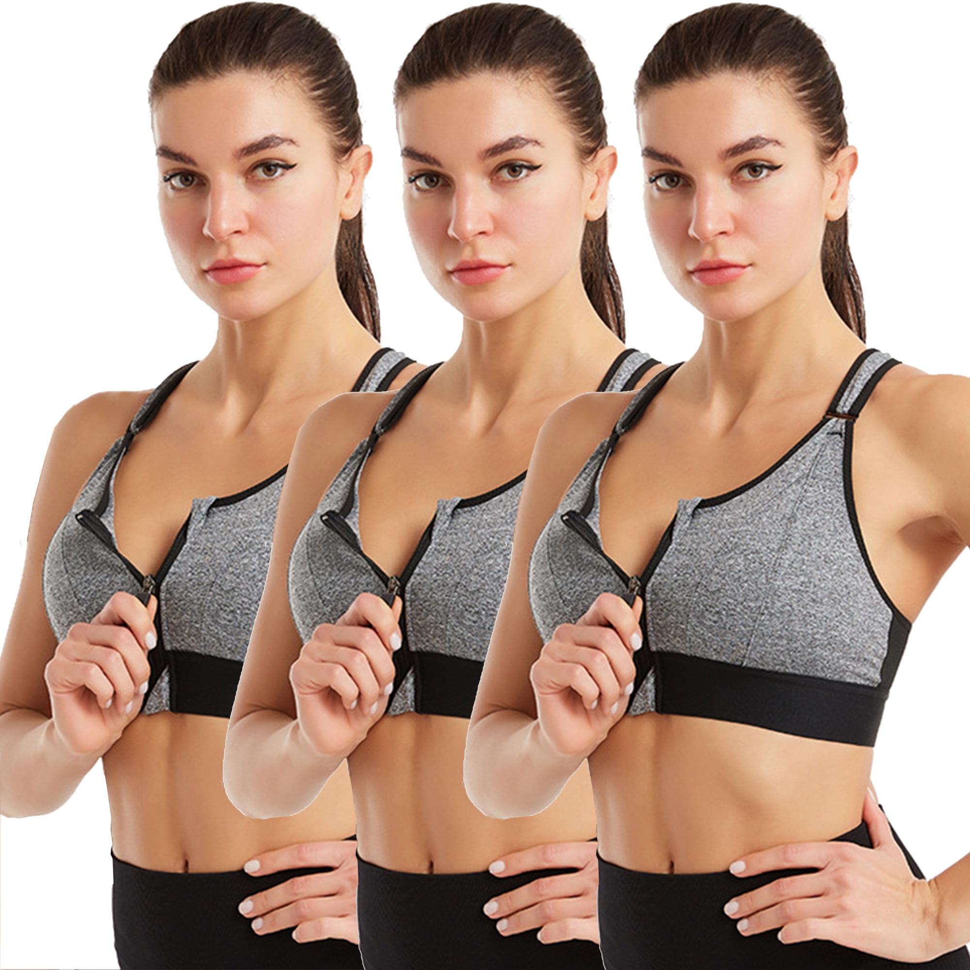 Elbourn 3Pack Women Plus Sports Bra High Impact Racerback Sports Bras  Wirefree Front Adjustable Workout Tops Bounce Control Gym Activewear Bra  （Gary-L） 