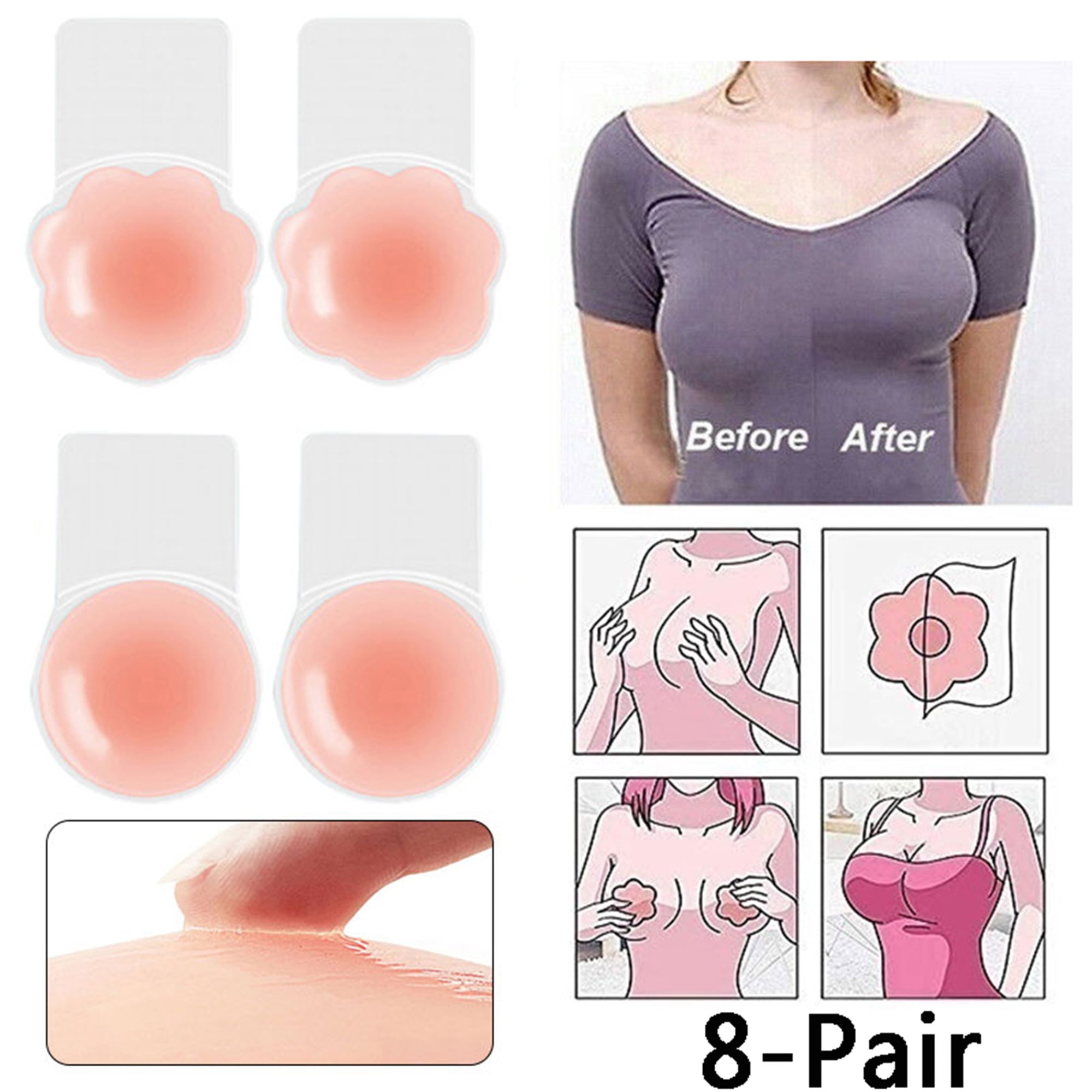 Elbourn 8 Pairs Nipple Covers Lift, Strapless Sticky Push up