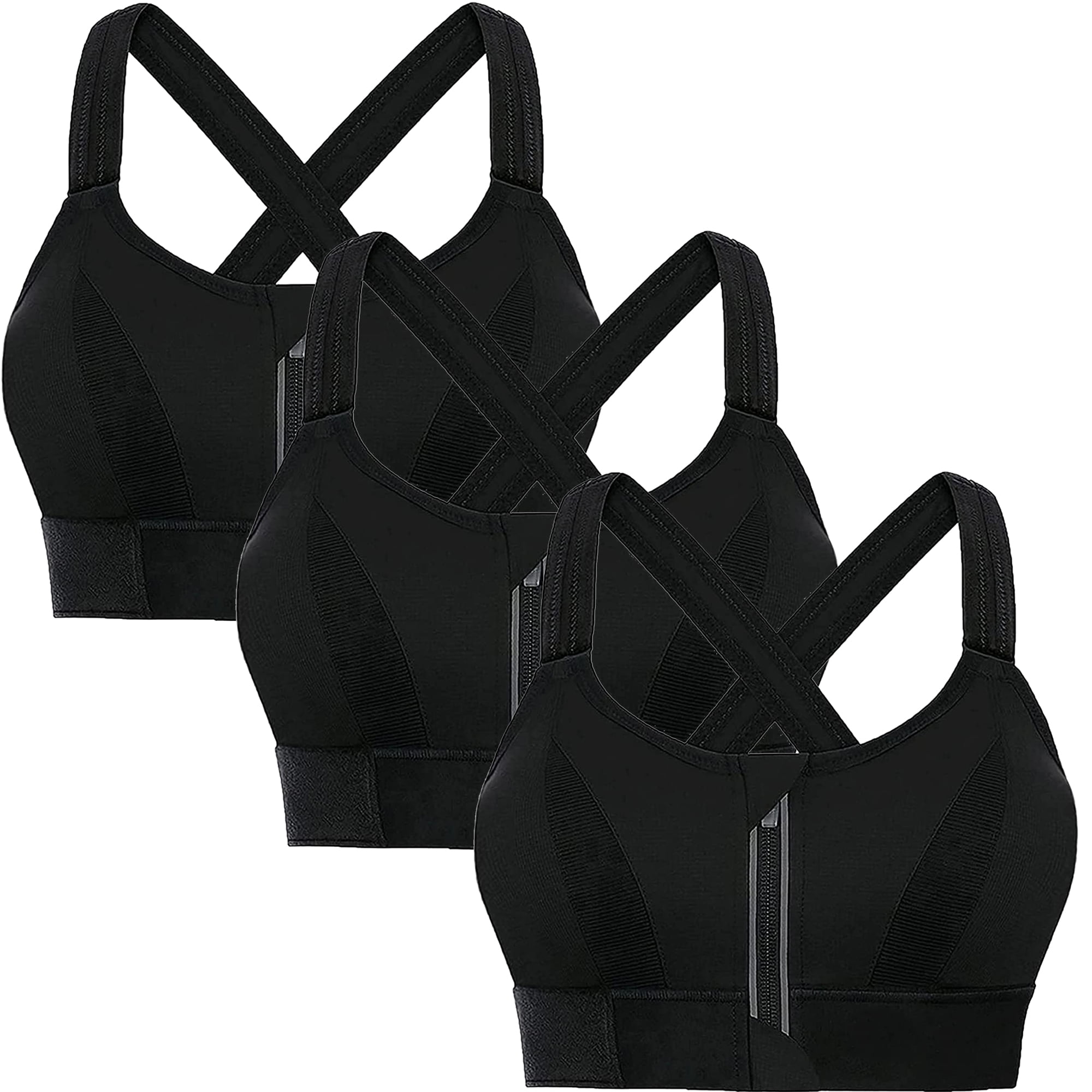 Elbourn Front Closure Bras For Women High Impact Women Sports Bra Front  Closure Double Deck Mesh Running Bra for Plus Size for Plus Size 3 Pack 