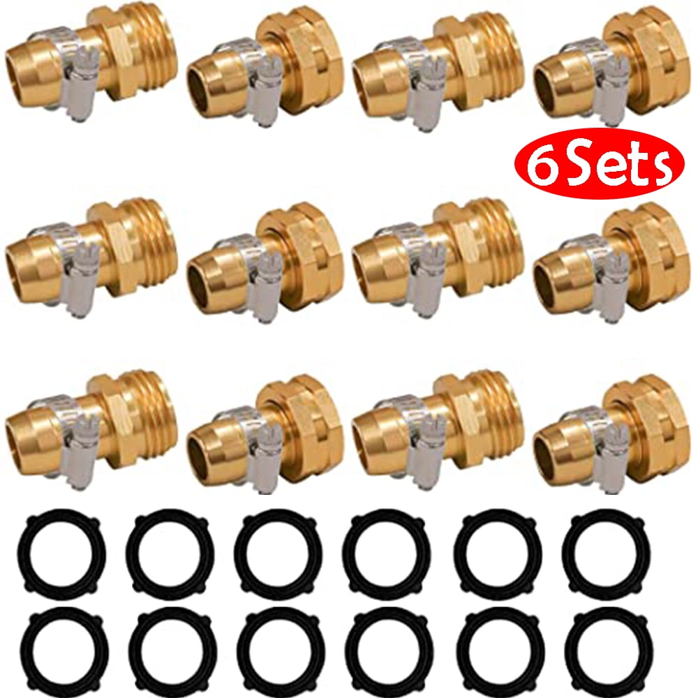 10-Pack Garden Hose Repair Connectors – 3/4" & 5/8" Male/Female Ends With Clamps
